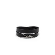 Zwart Logo Leren Wikkelarmband Saint Laurent , Black , Heren