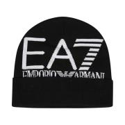 Zwarte Logo Beanie Hoed Emporio Armani EA7 , Black , Heren