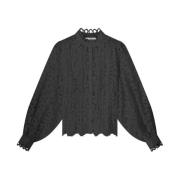 Kanten Organza Blouse Lange Mouw Summum Woman , Black , Dames