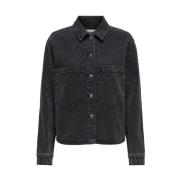 Rhinestone Denim Shirt met Lange Mouwen Only , Black , Dames