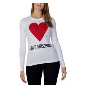 Rhinestone Heart Print Longsleeve T-shirt Love Moschino , White , Dame...