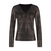 Gouden Glitter V-hals Top Tramontana , Black , Dames