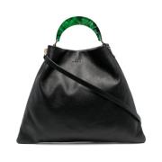 Gemarmerde Tote Tas met Afneembare Band Marni , Black , Dames