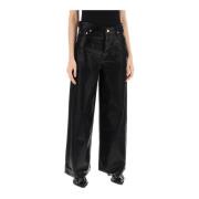 Gelamineerde Afwerking Wijde Pijp Jeans Ganni , Black , Dames