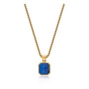 Gold Necklace with Square Blue Lapis Pendant Nialaya , Yellow , Heren