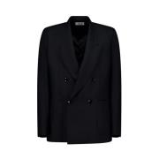 Dubbelbreasted wollen blazer in zwart Laneus , Black , Heren