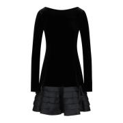 Zwarte Jersey Boothals Jurk met Satijnen Ruches Emporio Armani , Black...