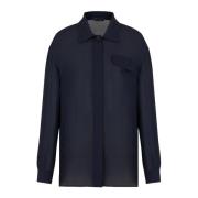 Blauwe Zijden Georgette Klassieke Kraag Shirt Emporio Armani , Blue , ...