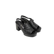 Pre-owned Leather sandals Chanel Vintage , Black , Dames