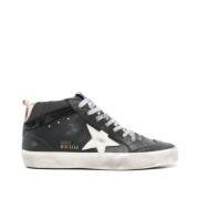 Italiaanse Mid Star Zwarte Leren Sneakers Golden Goose , Black , Dames