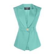 Groene Mouwloze Geriemde Katoenen Jas Balmain , Green , Dames