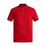 Barocco Print Polo Shirt Rood Katoen Versace , Red , Heren