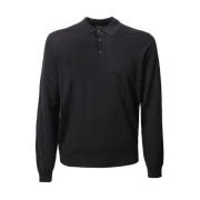 Zwarte polo met lange mouwen en slim fit Zanone , Black , Heren