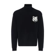 Intarsia Comfort High Fox Head Sweater Maison Kitsuné , Black , Heren