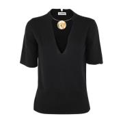 Korte mouw gebreid met juweelhalsketting Jil Sander , Black , Dames