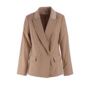 Dubbelrijige blazer met satijnen revers Fracomina , Brown , Dames