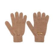 Bruine Wollen Gebreide Handschoenen met Gouden Logo Moschino , Brown ,...