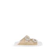 Mesh en Raffia Slidy Viv' met Strass Gesp Roger Vivier , Beige , Dames