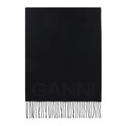 Wollen sjaal met jacquard-logo Ganni , Black , Dames