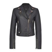 Bikerstijl leren jas met metalen details Pinko , Black , Dames