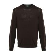 Bruine Gebreide Crew Neck Sweater Zanone , Brown , Heren