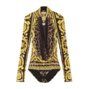 Luipaardprint Zijden V-hals Top Versace , Multicolor , Dames