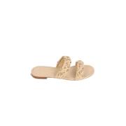 Pre-owned Leather sandals Chanel Vintage , Beige , Dames