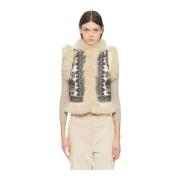 Bohemian Chic Geborduurd Cream/Black Vest Antik Batik , Brown , Dames