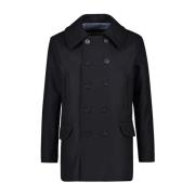 Navy Wolblend Peacoat Tela Genova , Blue , Heren