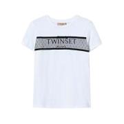 Tule Ruche Logo Geborduurd T-Shirt Twinset , White , Dames