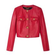 Rode Leren Jas met Medusa Knopen Versace , Red , Dames