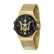 Stalen Quartz Horloge, Zwarte Kast, Gouden Band Maserati , Yellow , He...