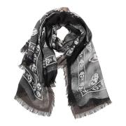 Zwarte Sjaal met Trompe L'Oeil Print Alexander McQueen , Black , Heren