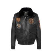 Gepatchte Flight Jacket Lambskin Leer Zwart Schott NYC , Black , Heren