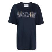 Blauw Katoenen Jersey Korte Mouw T-Shirt Moschino , Blue , Dames