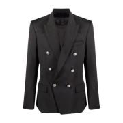 Zwarte Wollen Blazer Balmain , Black , Heren