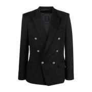 Zwarte wollen blazer Balmain , Black , Heren