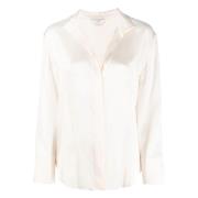 Elegante Beige Zijden Stand Blouse Vince , Beige , Dames