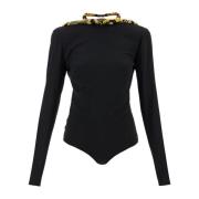 Body met lange mouwen en kant Versace , Black , Dames