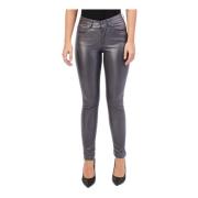 Grijze leren effect rechte pijp broek Jijil , Gray , Dames