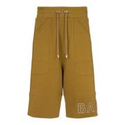 Bermuda shorts van katoen met reflecterend logo. Balmain , Green , Her...