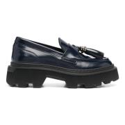 Blauwe Leren Loafers Casual Flats Santoni , Blue , Dames