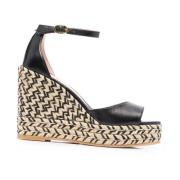 Zwarte Leren Espadrille Sleehak Sandalen Stuart Weitzman , Black , Dam...