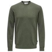 Crew Knit Sweater in Castor Melange Only & Sons , Green , Heren