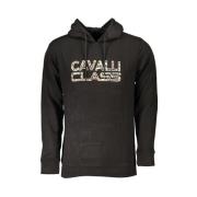 Zwarte Katoenen Hoodie met Print Logo Cavalli Class , Black , Heren