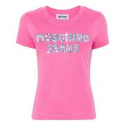 Roze Katoenen Jersey Korte Mouw T-Shirt Moschino , Pink , Dames