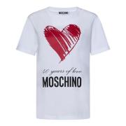 Witte T-shirt met hartprint en logo Moschino , White , Dames