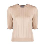 Beige Wol Gebreid T-shirt met Korte Mouw Lorena Antoniazzi , Beige , D...