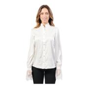 Witte Kant Inzet Shirt Fracomina , White , Dames