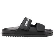 Zwarte Logo Slides met Klittenbandsluiting Dsquared2 , Black , Heren